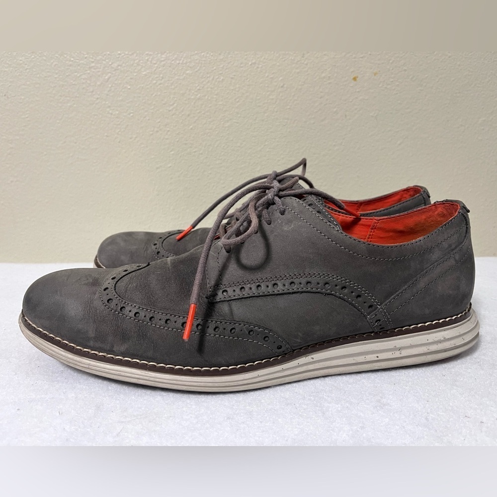Cole Haan Warner LunarGrand Wingtip Oxford Shoes Grey Suede Leather Size 12